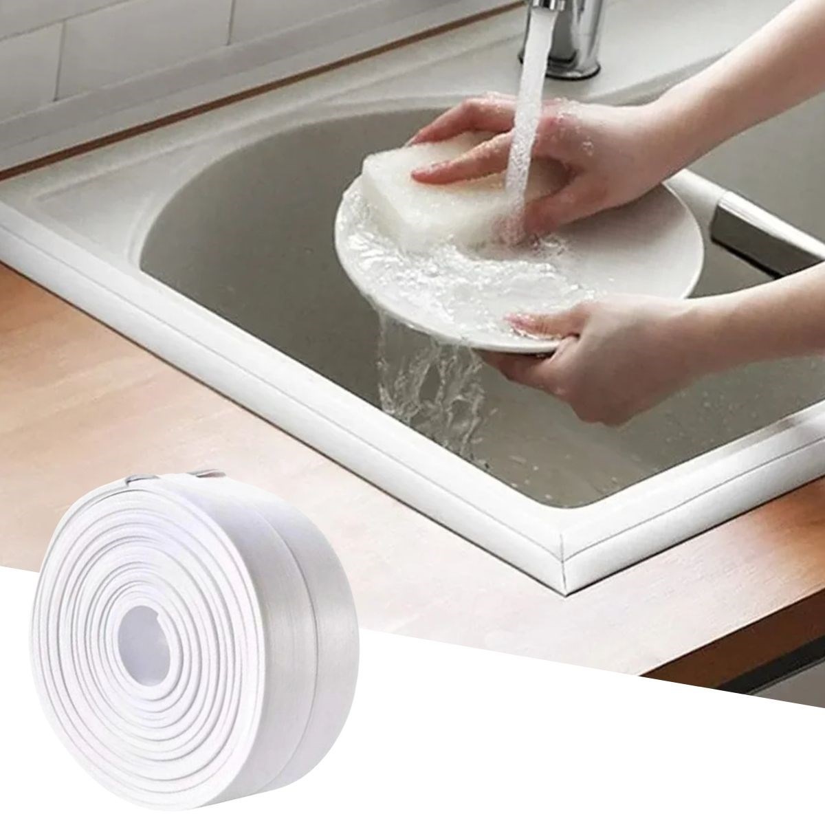 BUFFER® Su Sızdırmaz Banyo Mutfak Lavabo Küvet İzolasyon Şerit Bant,Lavabo Kenar Bandı 3.2 mt x 38 mm