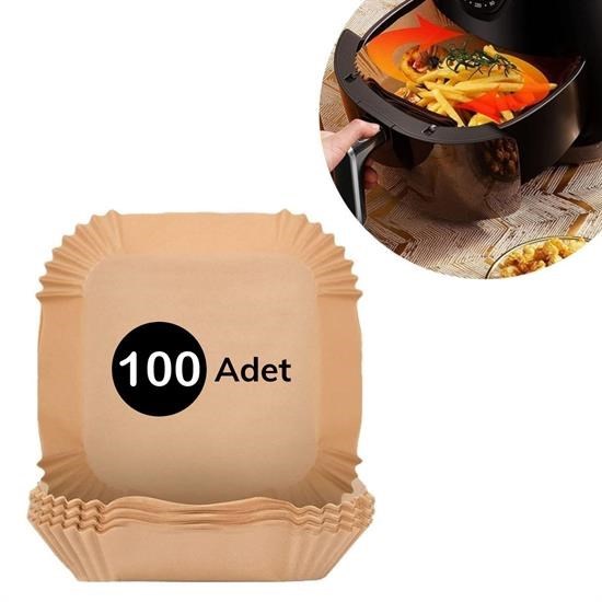 BUFFER® 100 Adet Air Fryer Pişirme Kağıdı Tek Kullanımlık Gıda Yağlı Kağıdı Kare Tabak Model