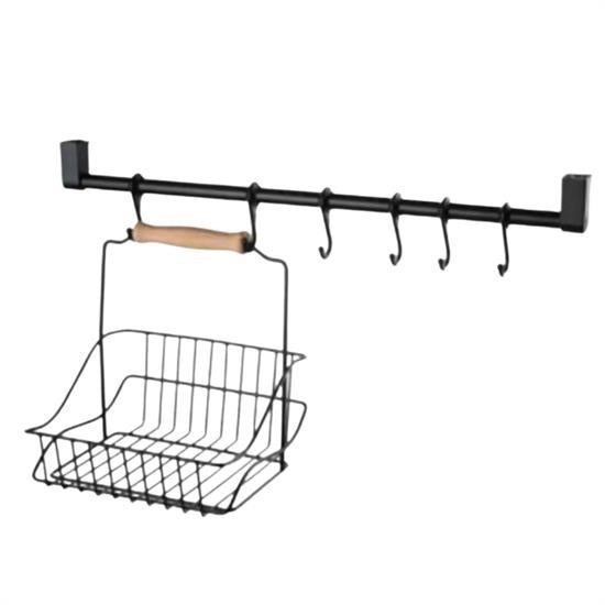 BUFFER® Retro Ferforje Askılı Siyah Ahşap Kulplu Düzenleyici Mutfak Sepeti