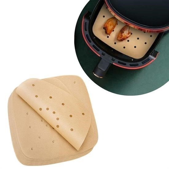 100 Adet Air Fryer Pişirme Kağıdı Tek Kullanımlık Hava Fritöz Yapışmaz Yağlı Kağıt Delikli Model