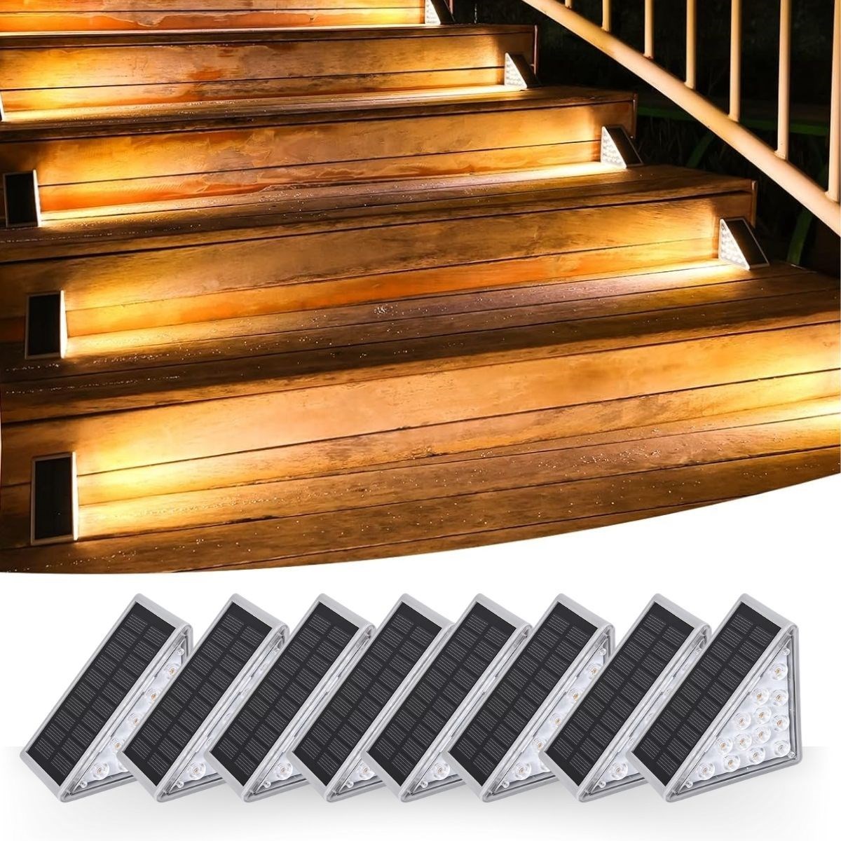 BUFFER® 8 Adet Üçgen Güneş Enerjisi ile Şarj Olan Dış Mekan Solar Basamak Köşe Lambası