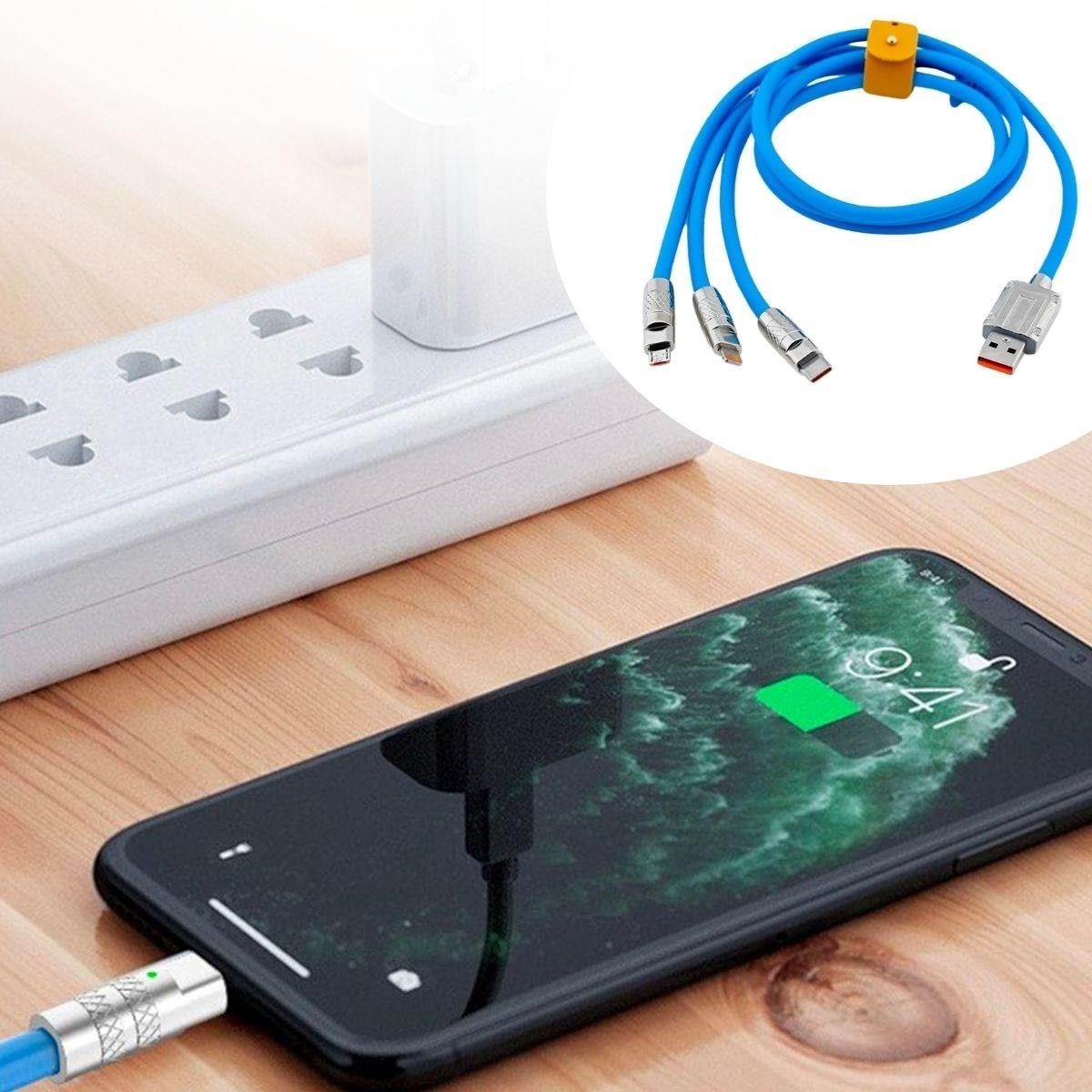 BUFFER®Kutulu 3 Şarj Aleti 1 Arada Çinko Alaşım Hızlı Şarj Kablosu Mavi 3 in 1