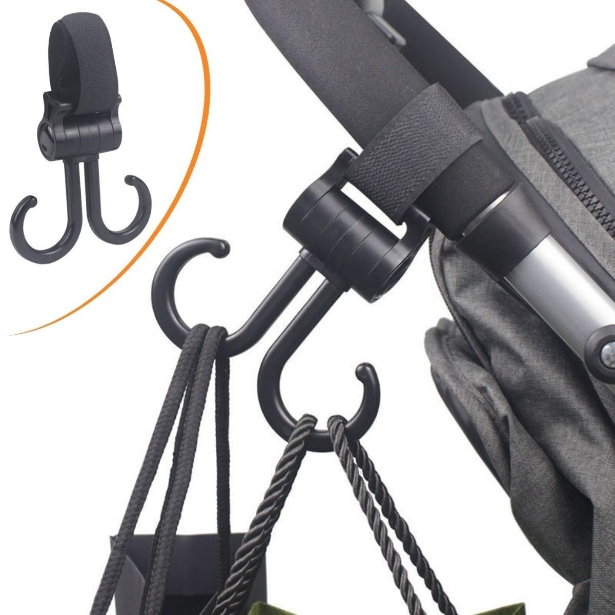 BUFFER® 2li Bebek Arabasına Uyumlu Cırtlı Eşya Taşıma Aparatı 360 Derece Dönebilen Plastik Kanca