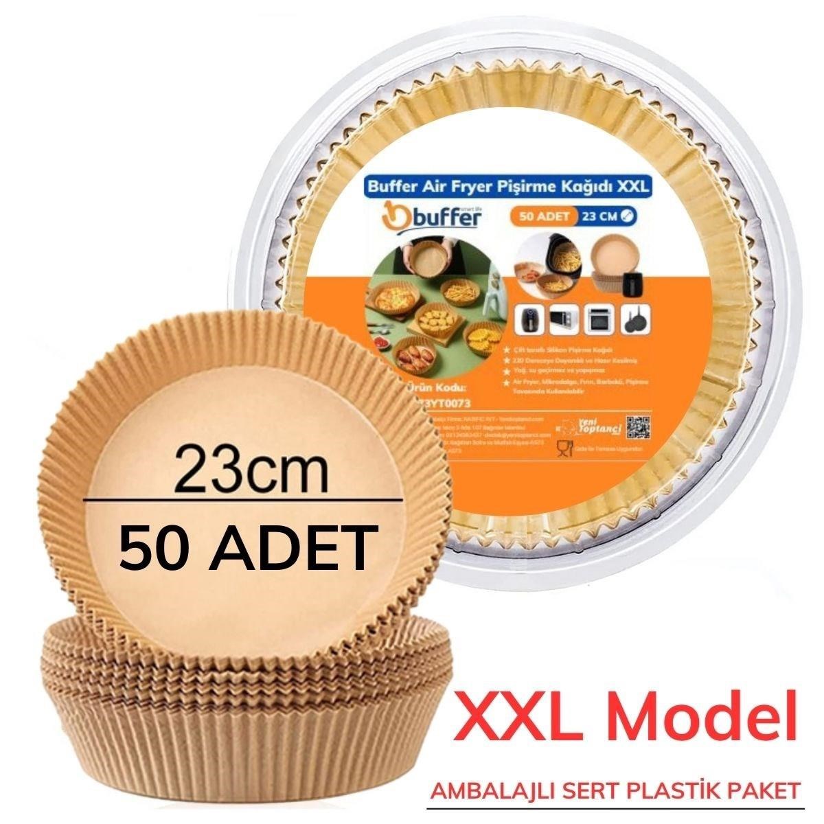 BUFFER® 50 Adet Air Fryer Pişirme Kağıdı Tek Kullanımlık 23 Cm Yuvarlak Pişirme Kağıdı XXL PVC li