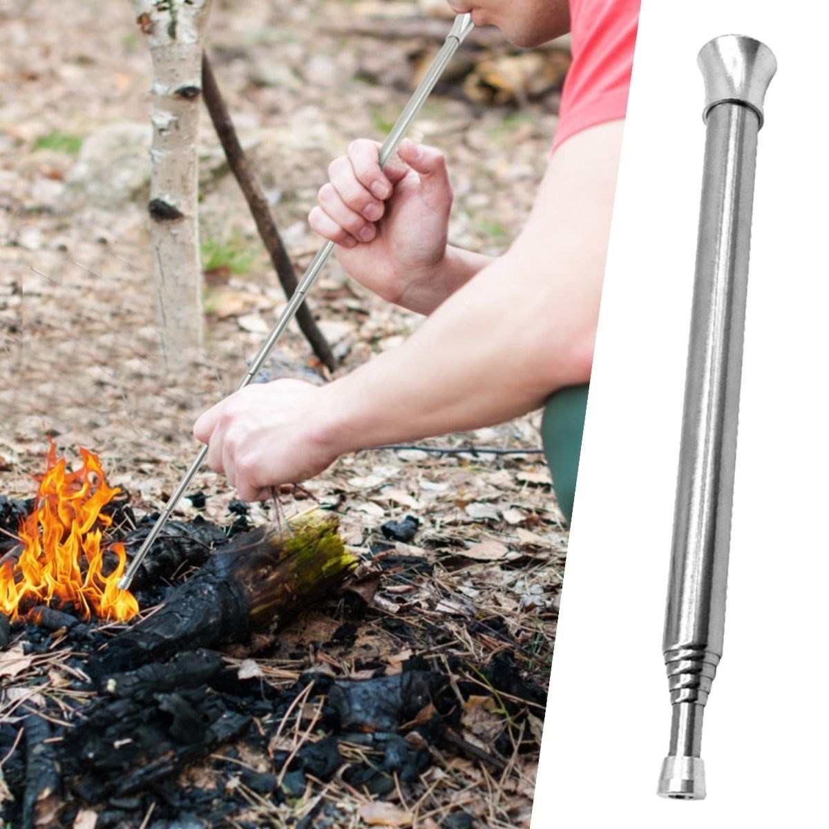 BUFFER® Teleskopik Ateş Başlatıcı Outdoor Üfleme Borusu 63 Cm