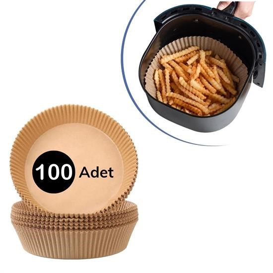 BUFFER®100 Adet Air Fryer Pişirme Kağıdı Tek Kullanımlık Yağlı Kağıdı Yuvarlak Tabak Model